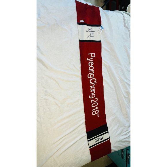 PyeongChang 2018 Official Red Olympic Winter Games Scarf Wordmark Jinyoung - Picture 4 of 12